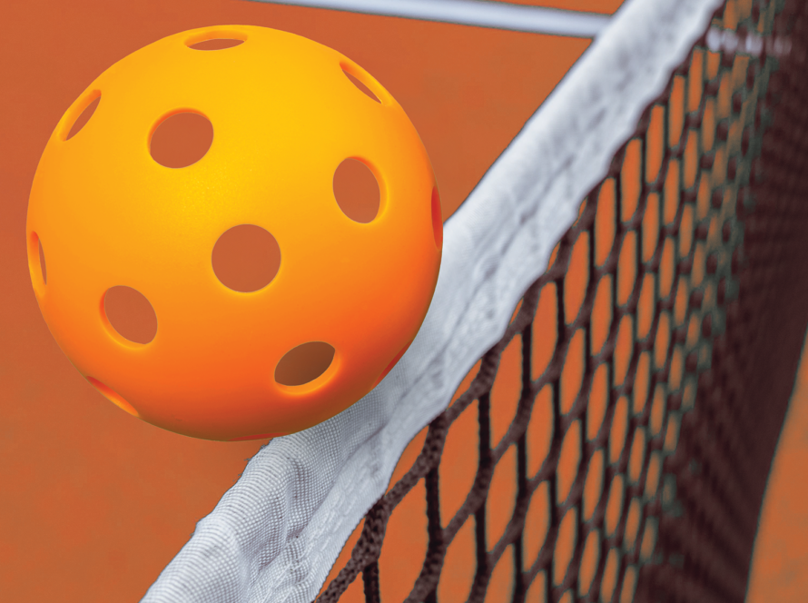 Orange PAC Pickleball ball and net