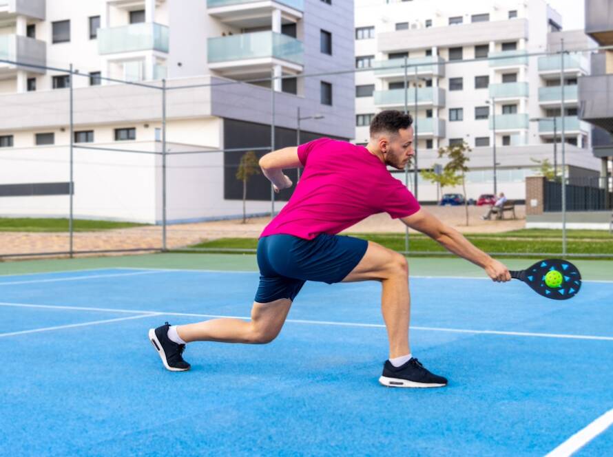 young adult playing pickleball performing backshot